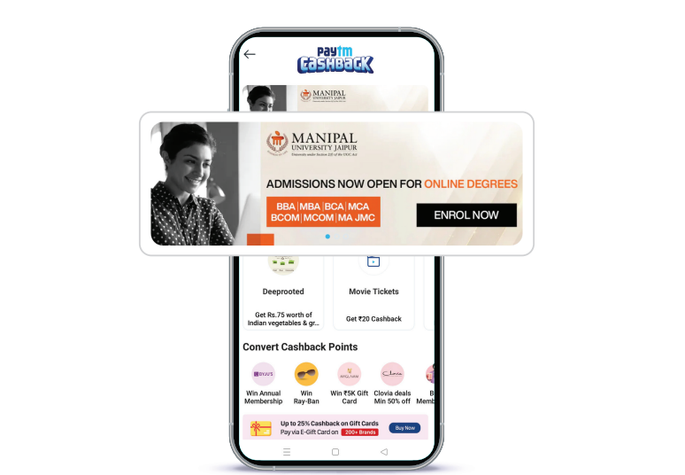 Paytm Ads placement for Manipal