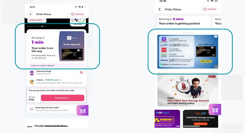 Zepto Ads placement for Bajaj Finserv
